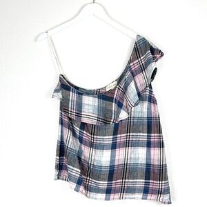 Cloth & Stone linen cotton one shoulder ruffle one shoulder top size large Y2K